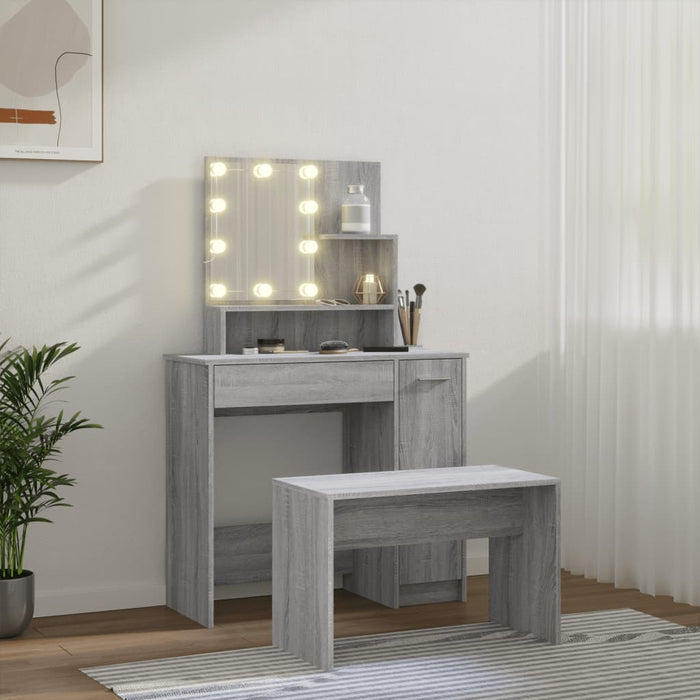 Set de măsuță de toaletă cu LED, sonoma gri, lemn prelucrat - WALTI WALTI