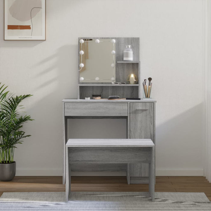 Set de măsuță de toaletă cu LED, sonoma gri, lemn prelucrat - WALTI WALTI