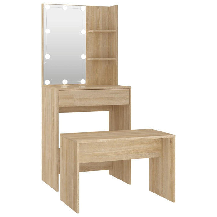 Set de măsuță de toaletă cu LED, stejar sonoma, lemn prelucrat - WALTI WALTI