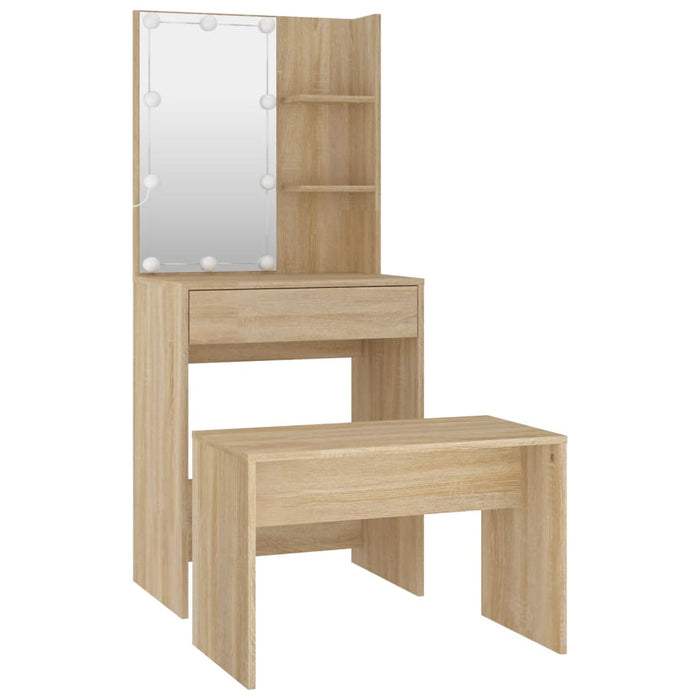 Set de măsuță de toaletă cu LED, stejar sonoma, lemn prelucrat - WALTI WALTI