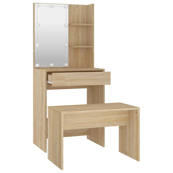 Set de măsuță de toaletă cu LED, stejar sonoma, lemn prelucrat - WALTI WALTI