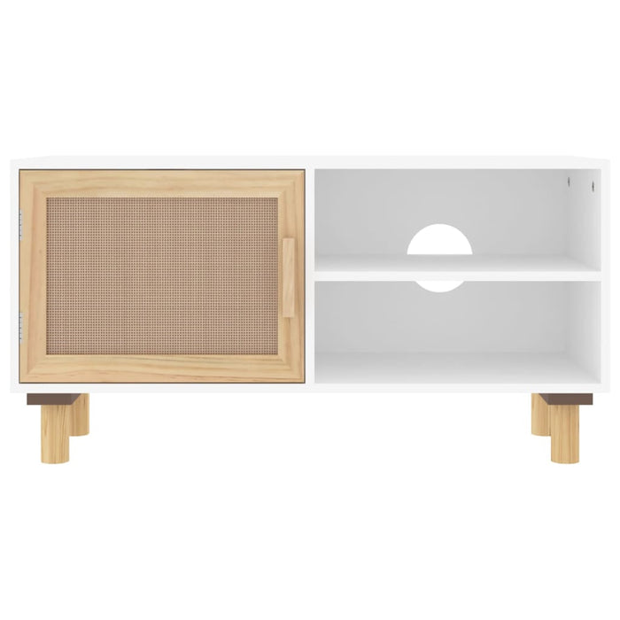 Comodă TV, alb, 80x30x40 cm, lemn masiv pin și ratan natural - WALTI WALTI