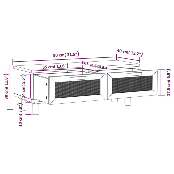 Măsuță de cafea alb 80x40x30cm lemn prelucrat&lemn masiv pin WALTI