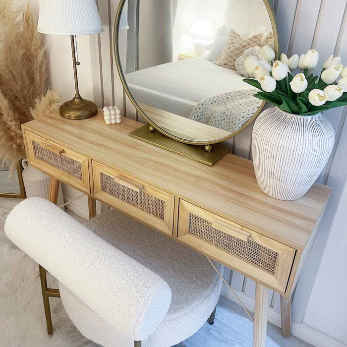 Masă consolă maro 105x30x75 cm lemn masiv pin și ratan natural - WALTI WALTI