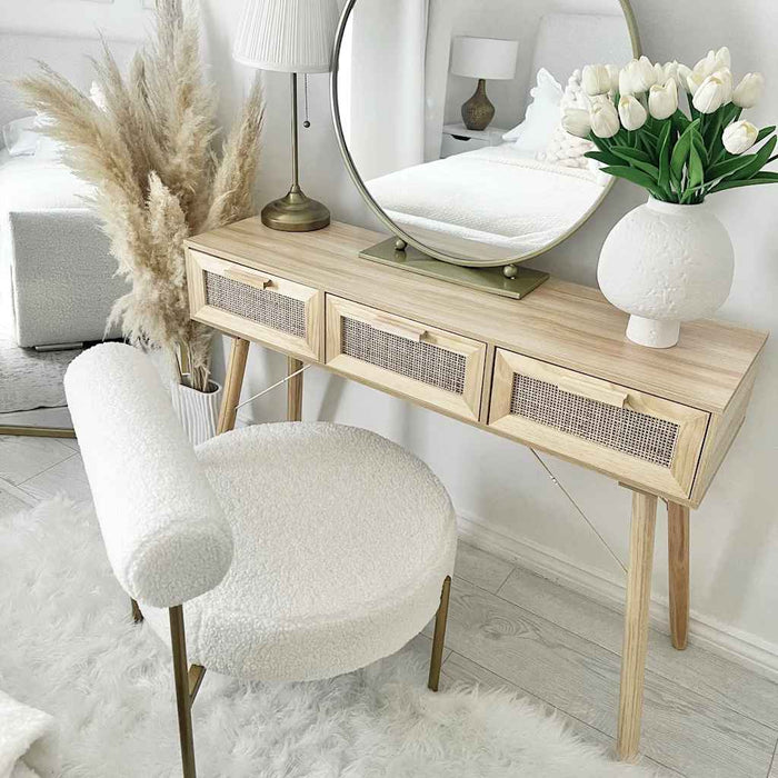 Masă consolă maro 105x30x75 cm lemn masiv pin și ratan natural - WALTI WALTI