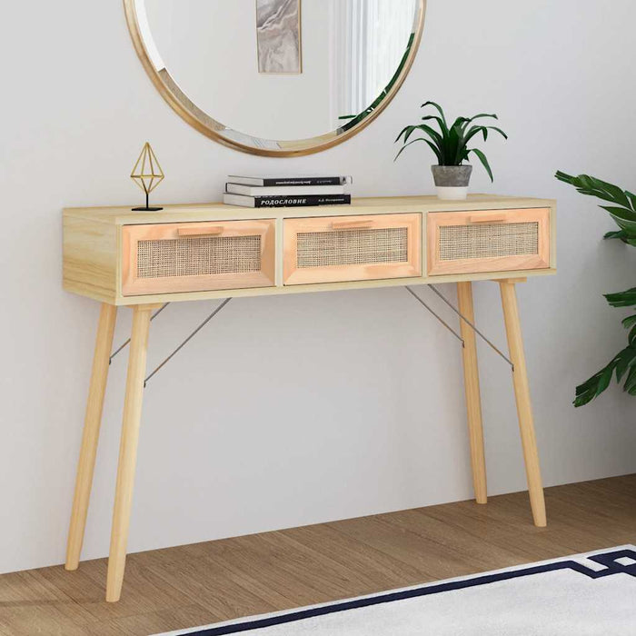 Masă consolă maro 105x30x75 cm lemn masiv pin și ratan natural - WALTI WALTI