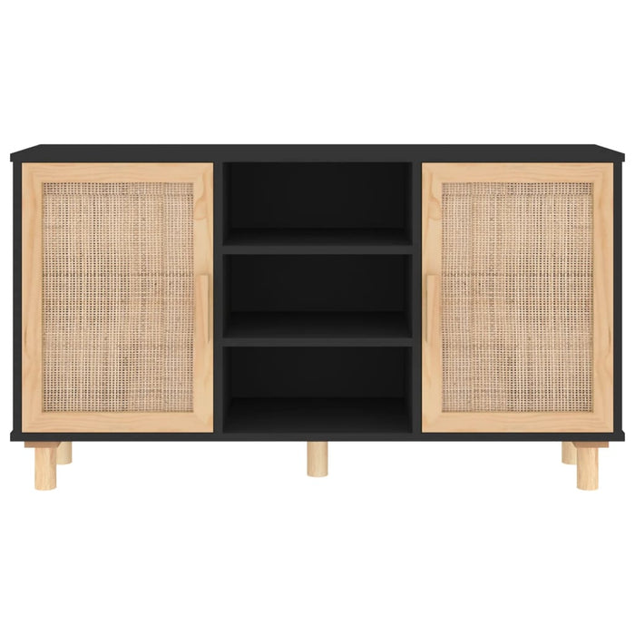 Servantă, negru, 105x30x60 cm, lemn masiv pin și ratan natural WALTI