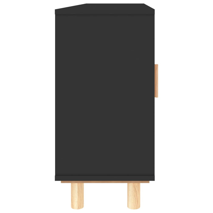 Servantă, negru, 105x30x60 cm, lemn masiv pin și ratan natural WALTI