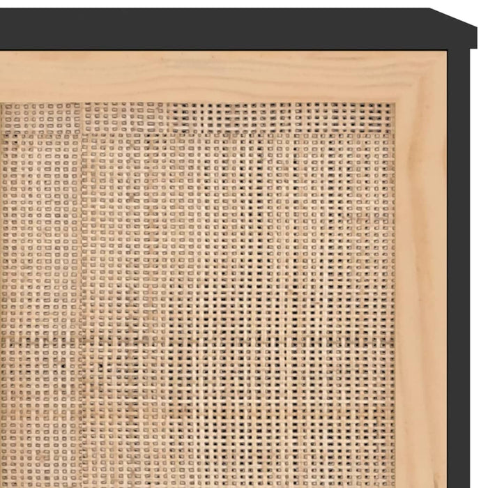 Servantă, negru, 105x30x60 cm, lemn masiv pin și ratan natural WALTI