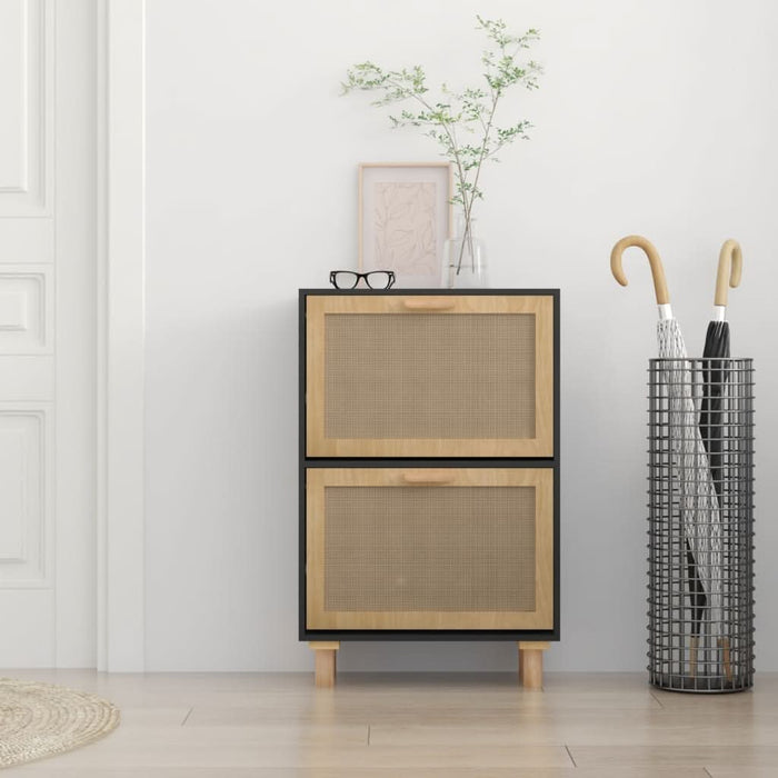 Pantofar, negru, 52x25x80 cm, lemn prelucrat și ratan natural - WALTI WALTI
