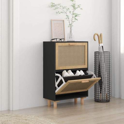 Pantofar, negru, 52x25x80 cm, lemn prelucrat și ratan natural - WALTI WALTI