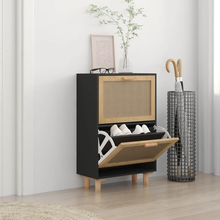 Pantofar, negru, 52x25x80 cm, lemn prelucrat și ratan natural - WALTI WALTI