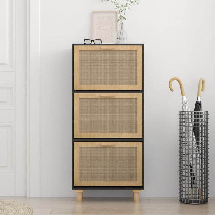 Pantofar, negru, 52x25x115 cm, lemn prelucrat și ratan natural - WALTI WALTI