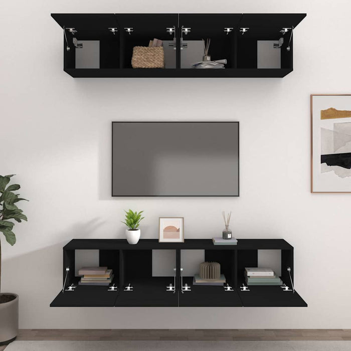 Comode TV, 4 buc., negru, 80x30x30 cm, lemn compozit WALTI