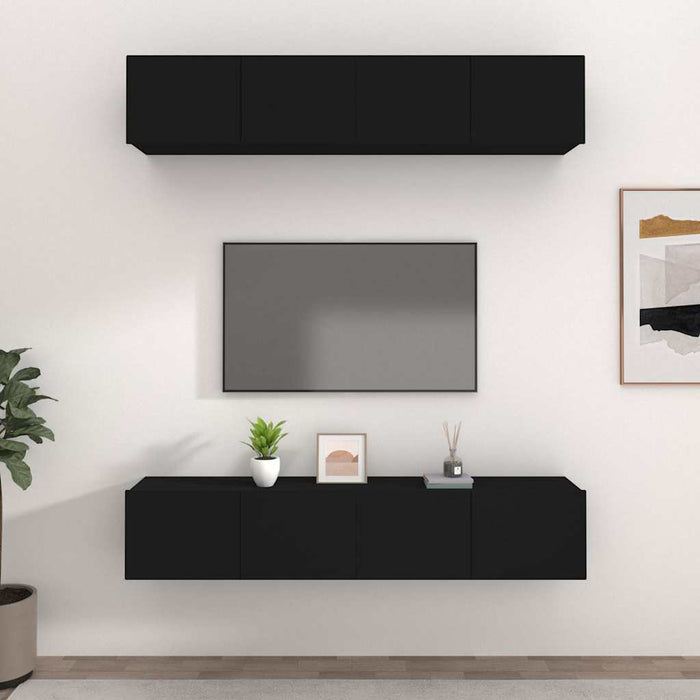 Comode TV, 4 buc., negru, 80x30x30 cm, lemn compozit WALTI