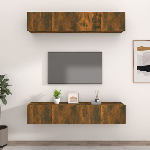 Comode TV, 4 buc., stejar afumat, 80x30x30 cm lemn prelucrat - WALTI WALTI