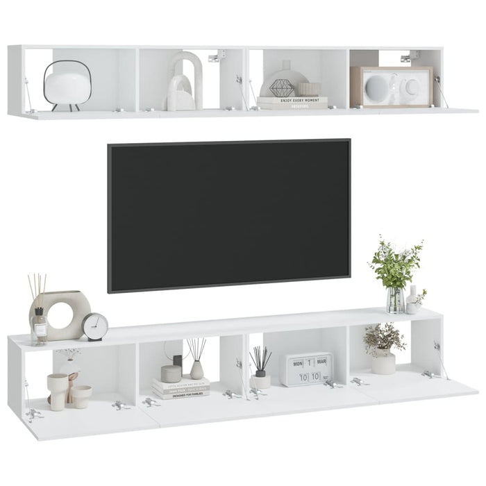 Dulapuri TV de perete, 4 buc, alb, 100x30x30 cm - WALTI WALTI