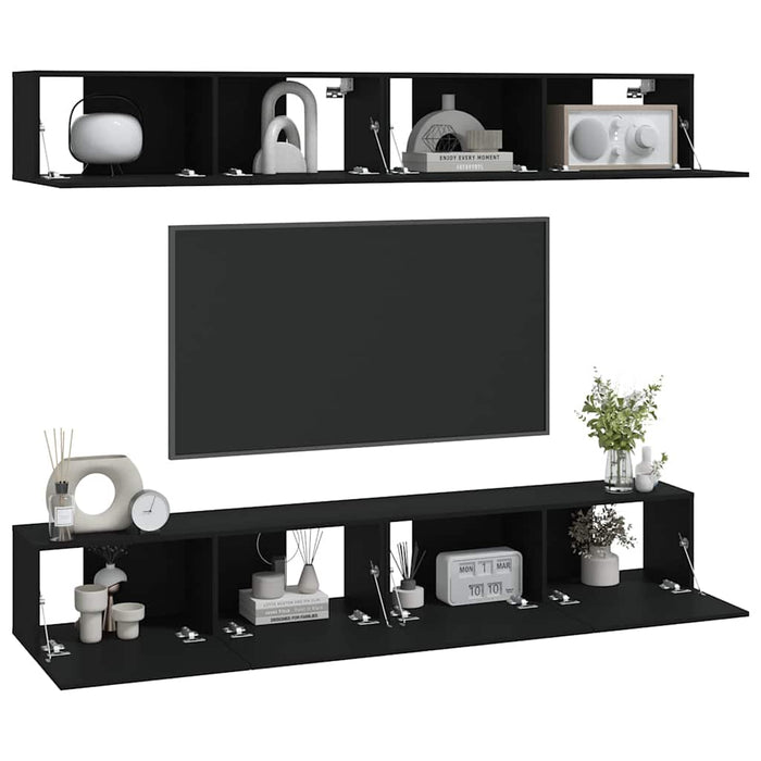 Dulapuri TV de perete, 4 buc., negru, 100x30x30 cm WALTI