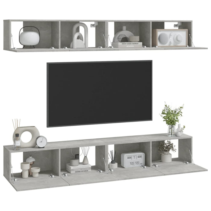Dulapuri TV de perete, 4 buc, gri beton, 100x30x30 cm - WALTI WALTI