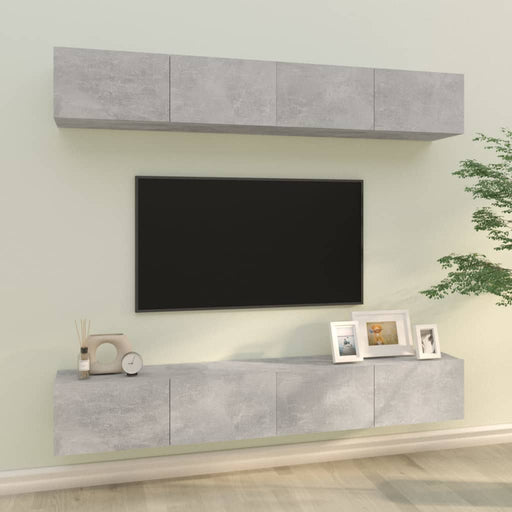 Dulapuri TV de perete, 4 buc, gri beton, 100x30x30 cm - WALTI WALTI