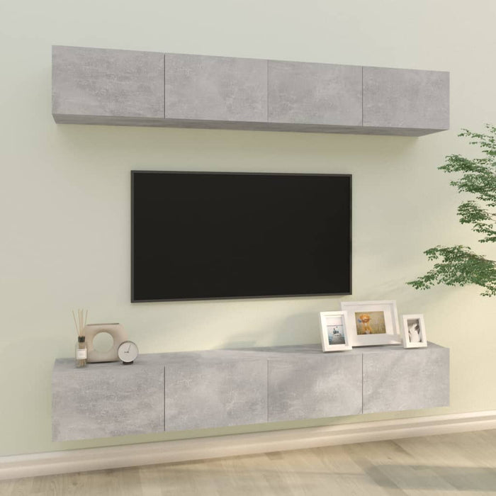 Dulapuri TV de perete, 4 buc, gri beton, 100x30x30 cm - WALTI WALTI