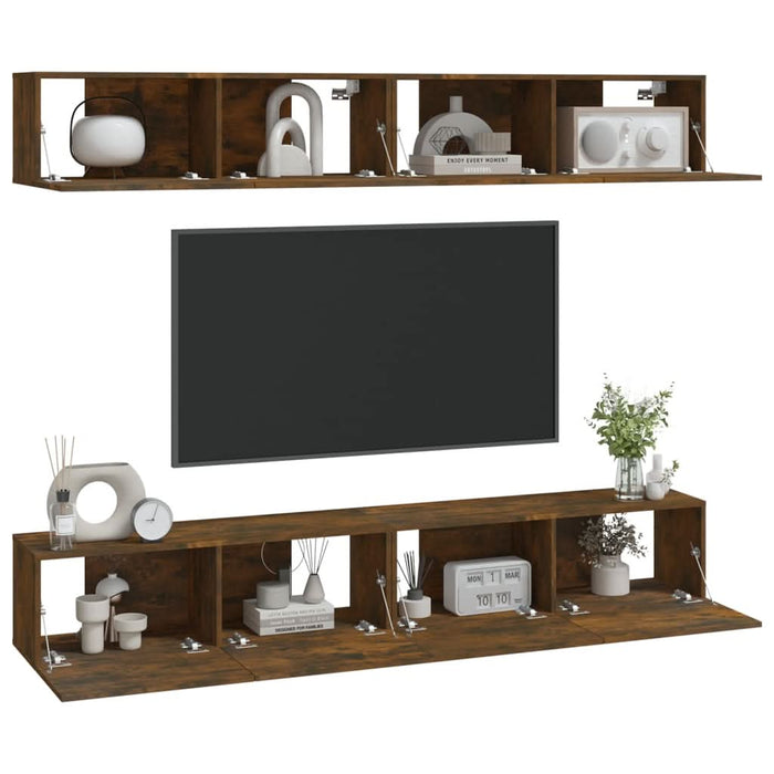Dulapuri TV de perete, 4 buc, stejar afumat, 100x30x30 cm - WALTI WALTI