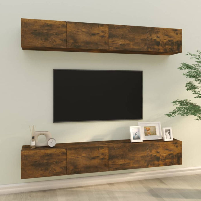 Dulapuri TV de perete, 4 buc, stejar afumat, 100x30x30 cm - WALTI WALTI