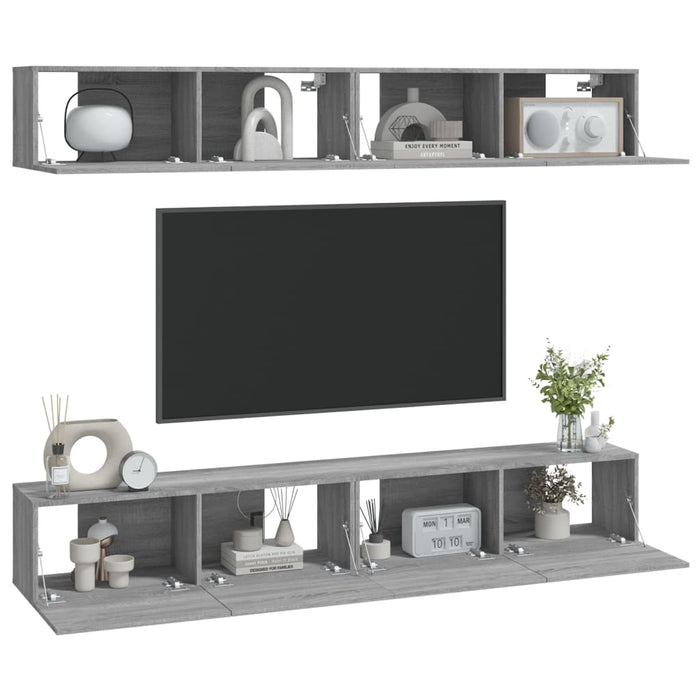 Dulapuri TV de perete, 4 buc, gri sonoma, 100x30x30 cm - WALTI WALTI