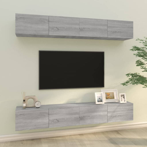 Dulapuri TV de perete, 4 buc, gri sonoma, 100x30x30 cm - WALTI WALTI
