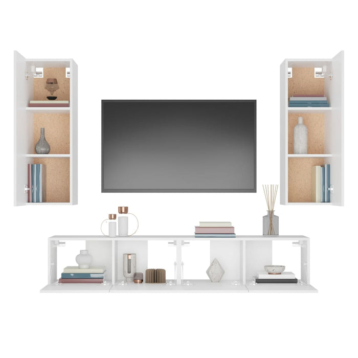Set dulap TV, 4 piese, alb, lemn prelucrat - WALTI WALTI