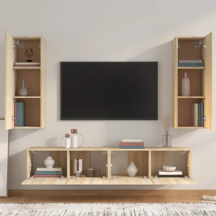 Set dulap TV, 4 piese, stejar sonoma, lemn prelucrat - WALTI WALTI