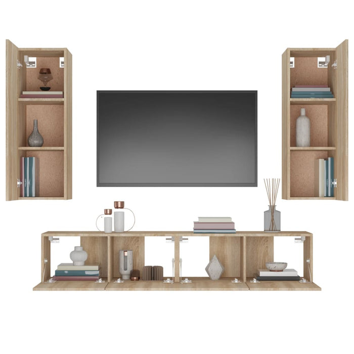 Set dulap TV, 4 piese, stejar sonoma, lemn prelucrat - WALTI WALTI