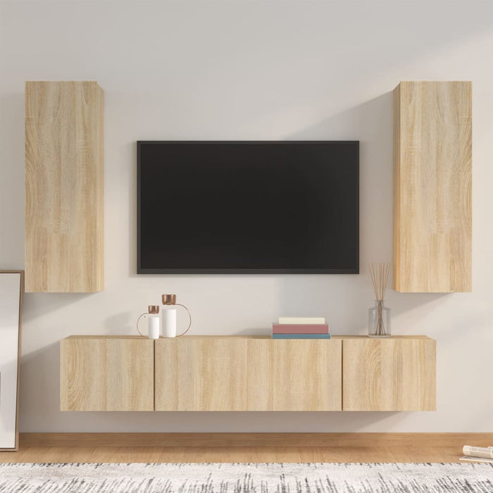 Set dulap TV, 4 piese, stejar sonoma, lemn prelucrat - WALTI WALTI