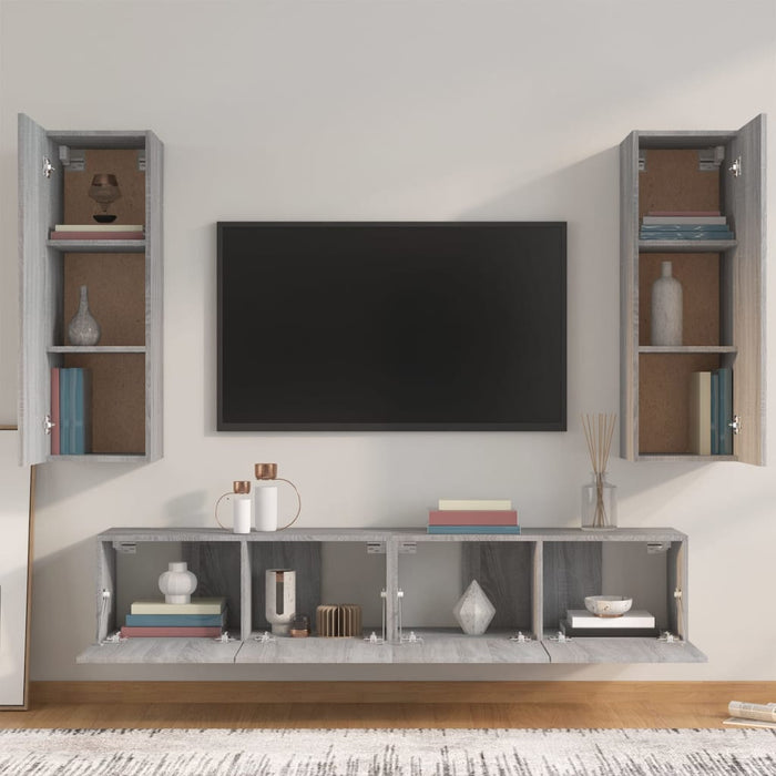 Set dulapuri TV, 4 piese, gri sonoma, lemn prelucrat - WALTI WALTI
