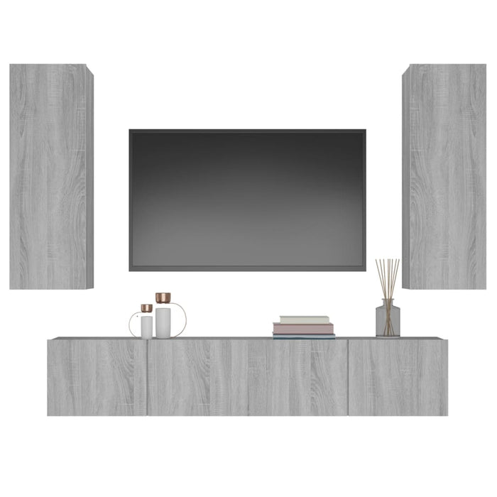 Set dulapuri TV, 4 piese, gri sonoma, lemn prelucrat - WALTI WALTI