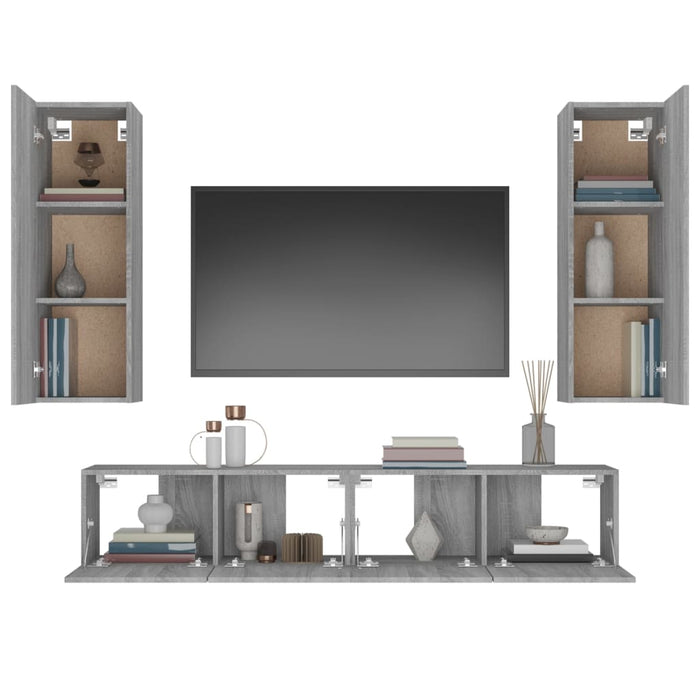 Set dulapuri TV, 4 piese, gri sonoma, lemn prelucrat - WALTI WALTI