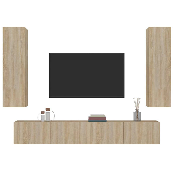 Set dulap TV, 4 piese, stejar sonoma, lemn prelucrat WALTI