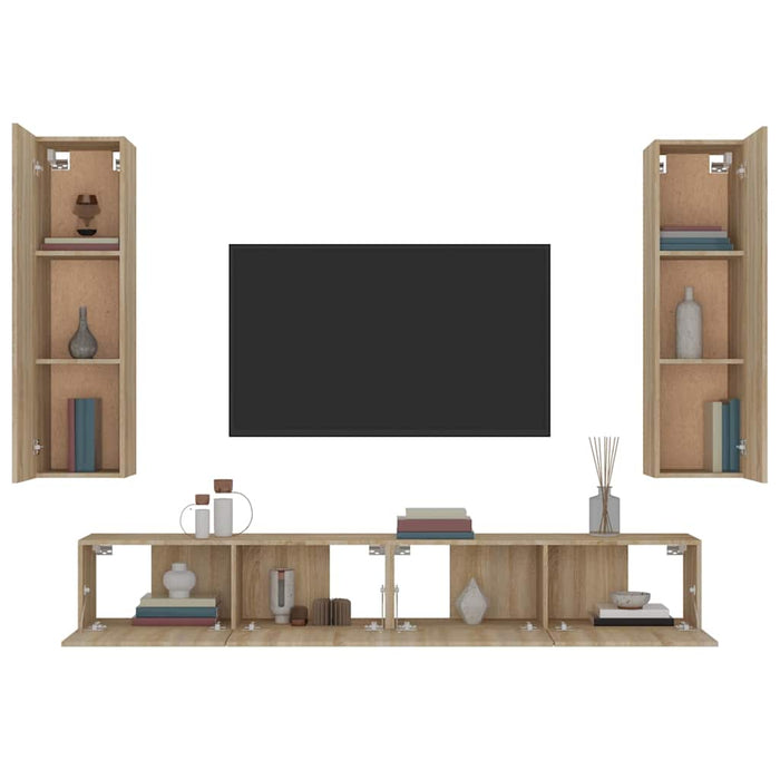 Set dulap TV, 4 piese, stejar sonoma, lemn prelucrat WALTI