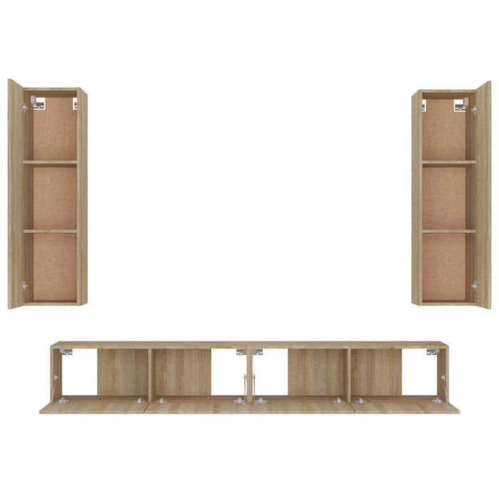 Set dulap TV, 4 piese, stejar sonoma, lemn prelucrat WALTI
