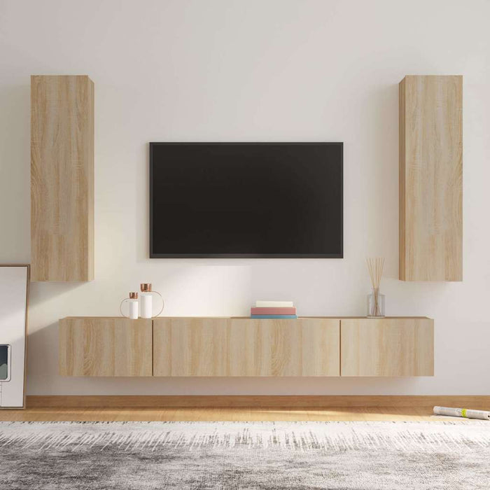 Set dulap TV, 4 piese, stejar sonoma, lemn prelucrat WALTI