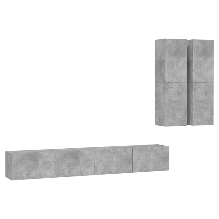 Set dulap TV, 4 piese, gri beton, lemn prelucrat WALTI