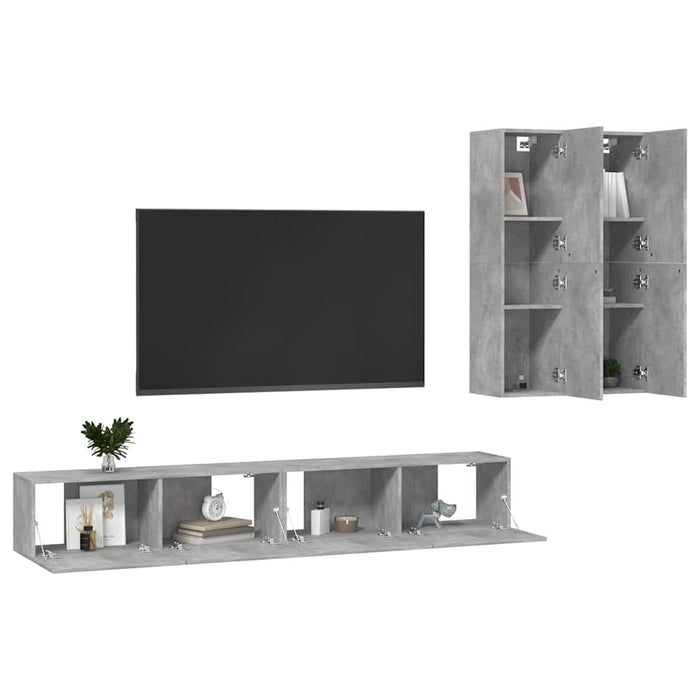 Set dulap TV, 4 piese, gri beton, lemn prelucrat WALTI