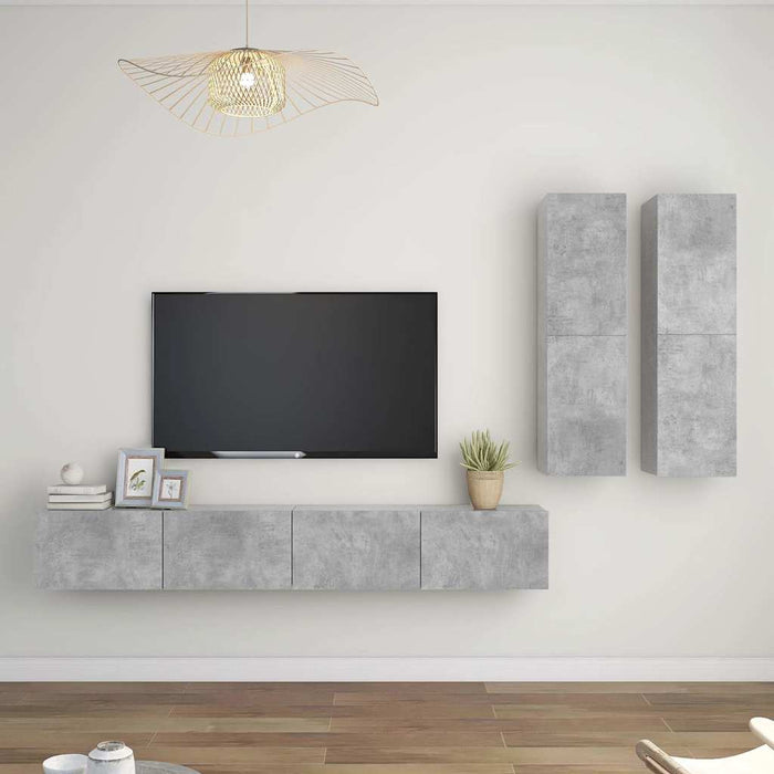 Set dulap TV, 4 piese, gri beton, lemn prelucrat WALTI