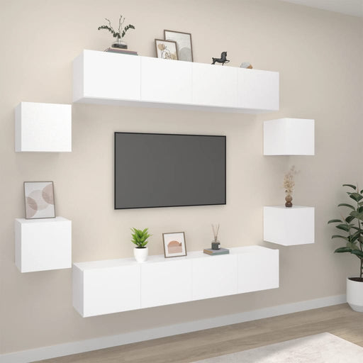 Set dulap TV, 8 piese, alb, lemn prelucrat - WALTI WALTI
