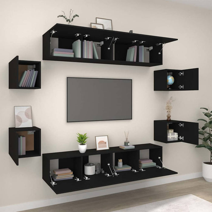 Set dulap TV, 8 piese, negru, lemn prelucrat WALTI