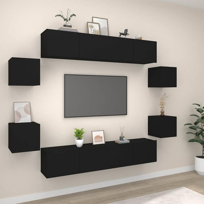 Set dulap TV, 8 piese, negru, lemn prelucrat WALTI