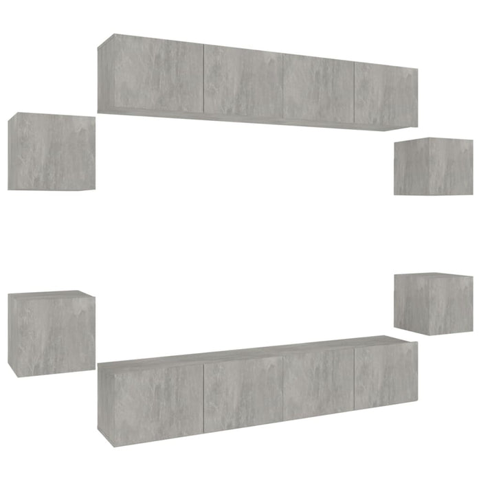 Set dulap TV, 8 piese, gri beton, lemn prelucrat - WALTI WALTI