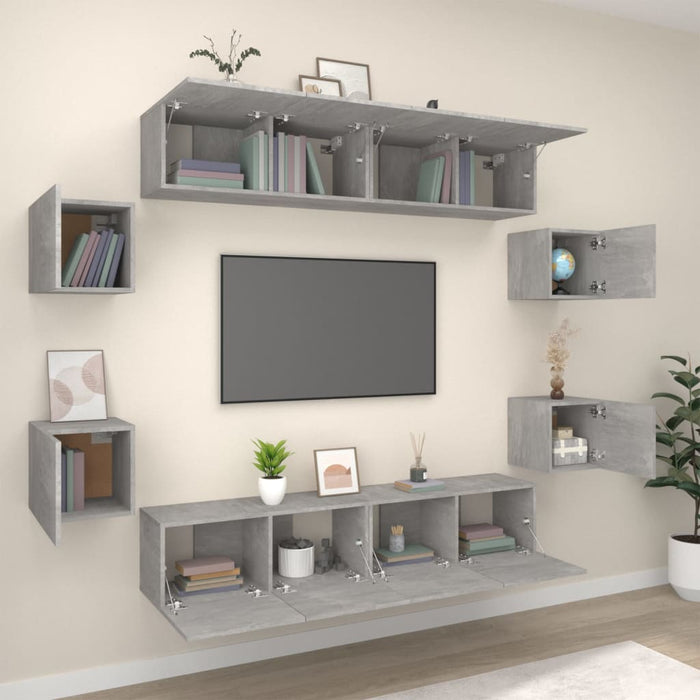 Set dulap TV, 8 piese, gri beton, lemn prelucrat - WALTI WALTI