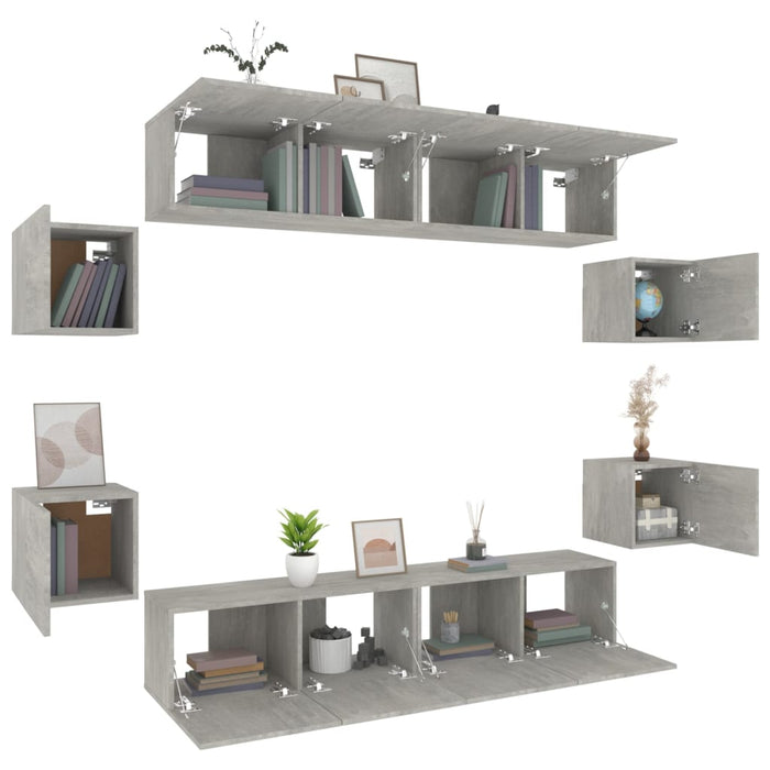 Set dulap TV, 8 piese, gri beton, lemn prelucrat - WALTI WALTI