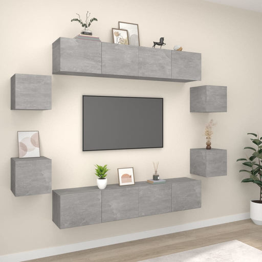 Set dulap TV, 8 piese, gri beton, lemn prelucrat - WALTI WALTI